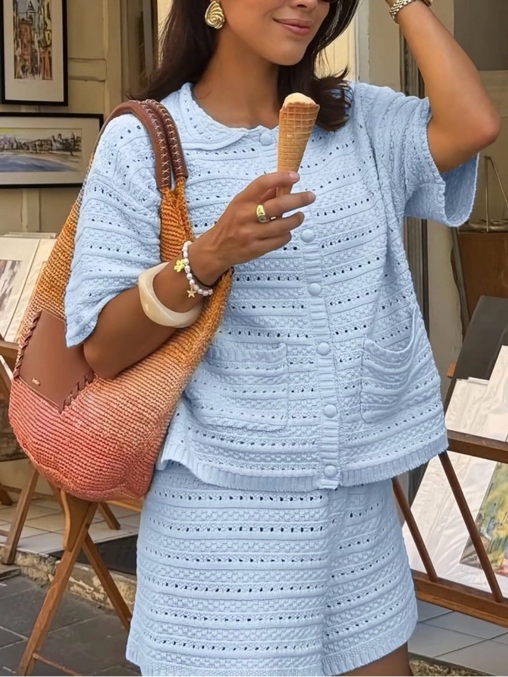 Light Blue Crochet Short Set - Picture 4 of 5